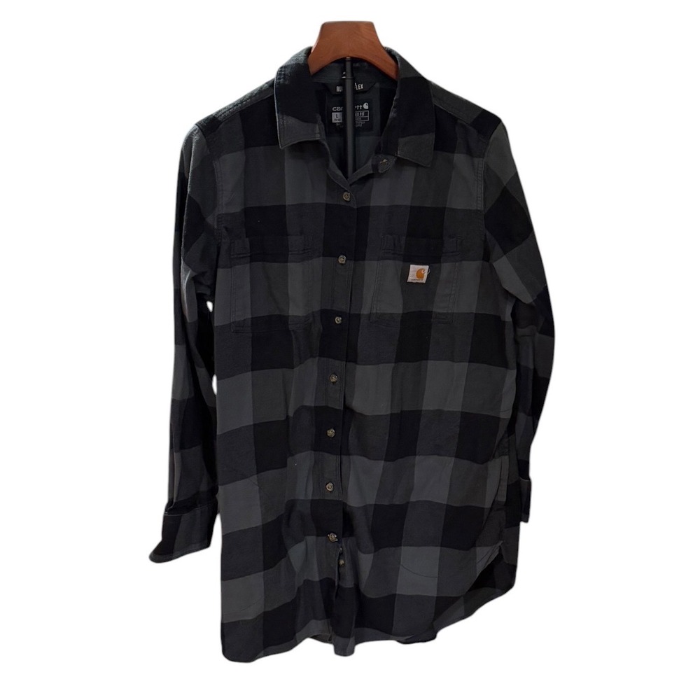 Carhartt Tunic womens Rugged Flex Midweight Green Black Check Flannel pockets L